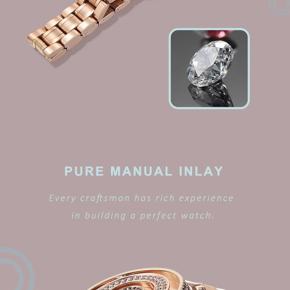 Limited Edition Crystal Set Quartz Watch - EUTOUR Stainless Steel Bracelet Clasp, 3Bar Water Resistance, 36mm Dial Diameter - Wandering Woman