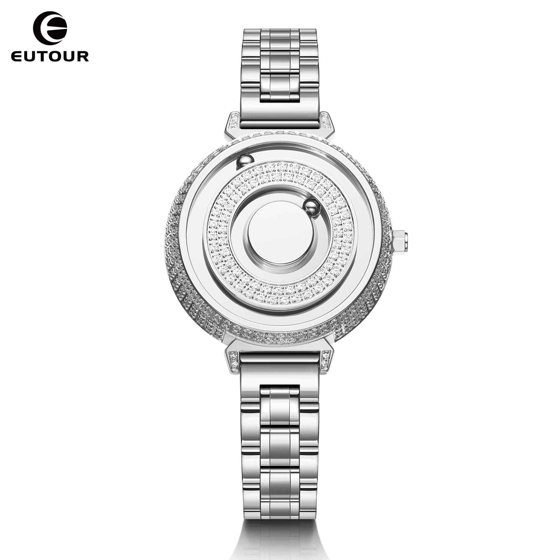 Limited Edition Crystal Set Quartz Watch - EUTOUR Stainless Steel Bracelet Clasp, 3Bar Water Resistance, 36mm Dial Diameter - Wandering Woman