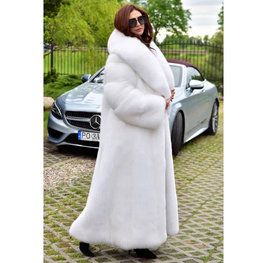 Long Fox Fur Coat With Turn-down Collar - Wandering Woman