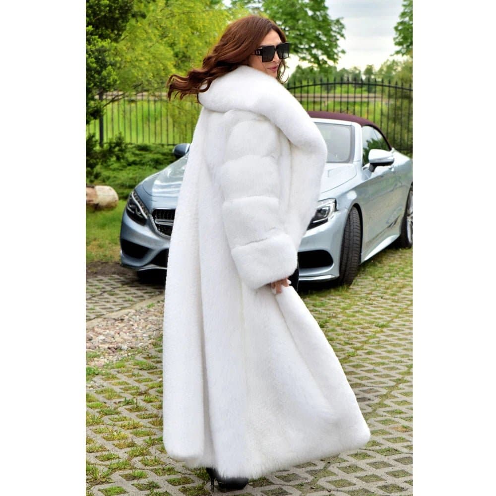 Long Fox Fur Coat With Turn-down Collar - Wandering Woman