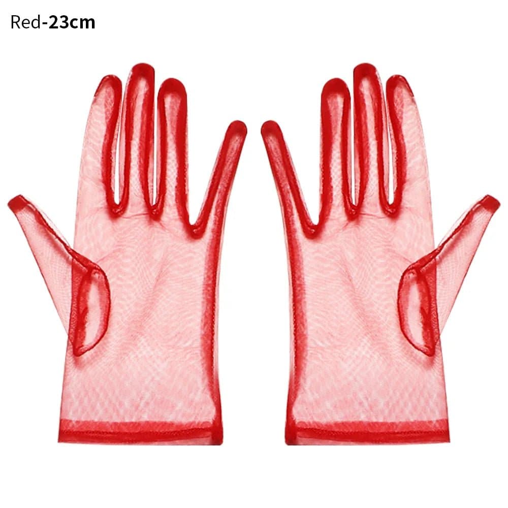 Long Mesh Tulle Gloves for Women - Elbow Length, Acetate Material (23cm, 55cm) - Black, White, Red, Grey, Champagne - Wandering Woman