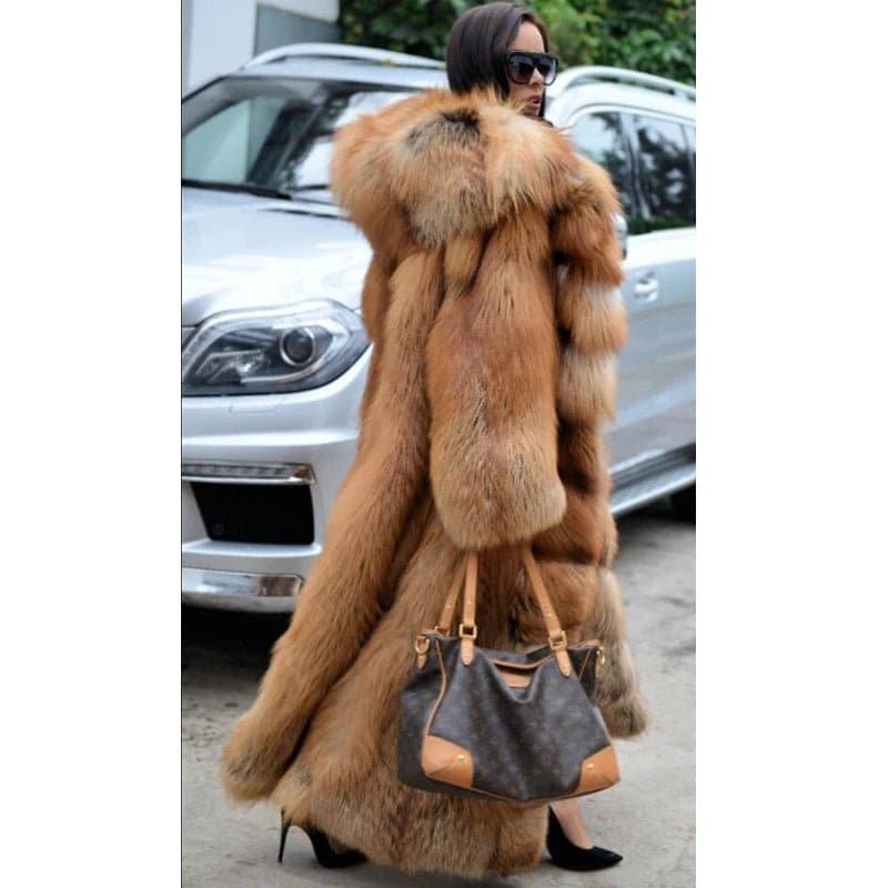 Long Red Fox Fur Coat - Wandering Woman