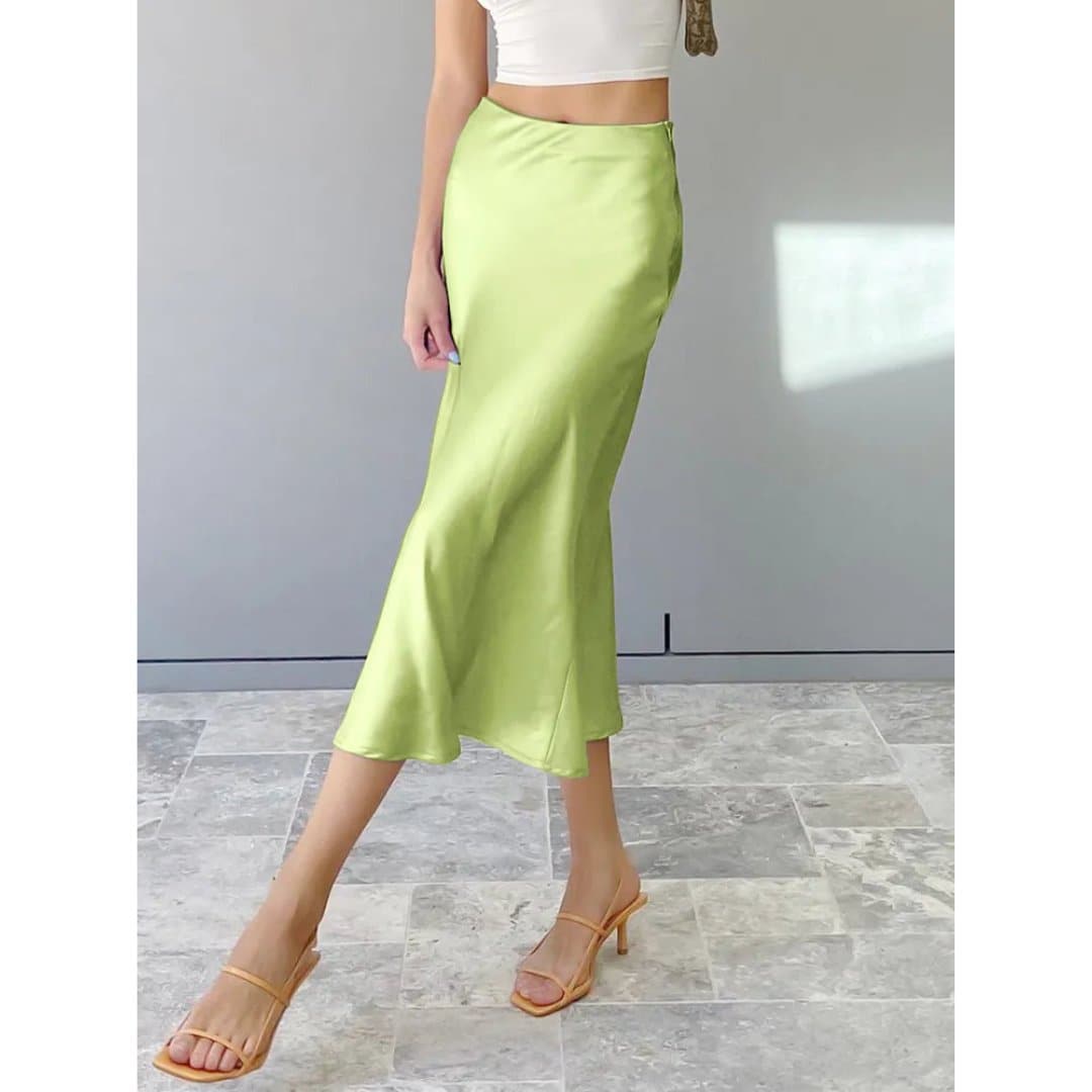 Long Satin Party Skirts with A-Line Silhouette & Zipper Closure - Wandering Woman