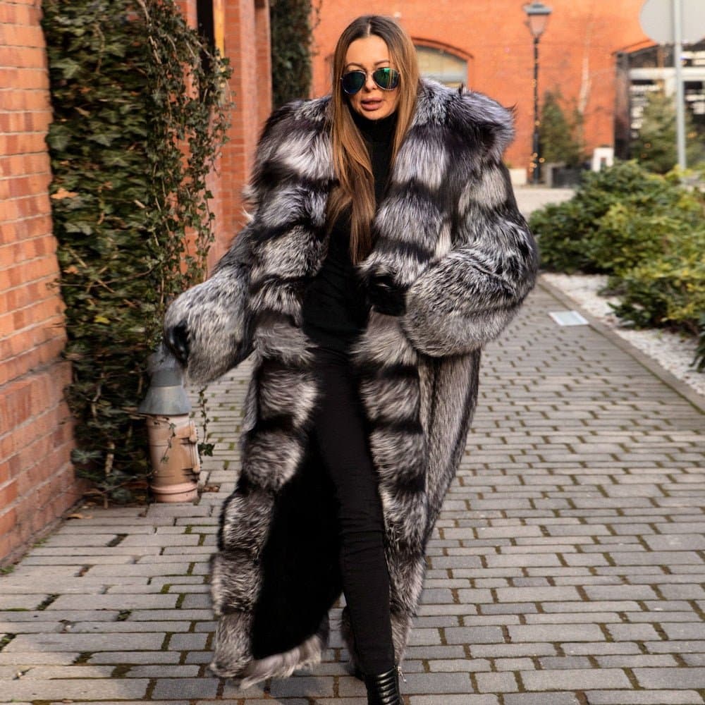 Long Silver Fox Fur Coat - Wandering Woman
