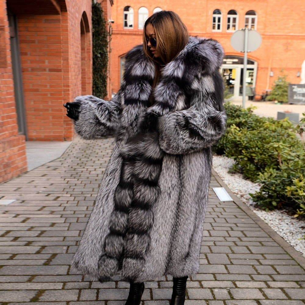 Long Silver Fox Fur Coat - Wandering Woman
