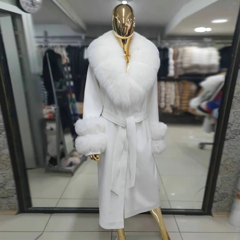 Long White Fox Fur Wool Coats - Wandering Woman
