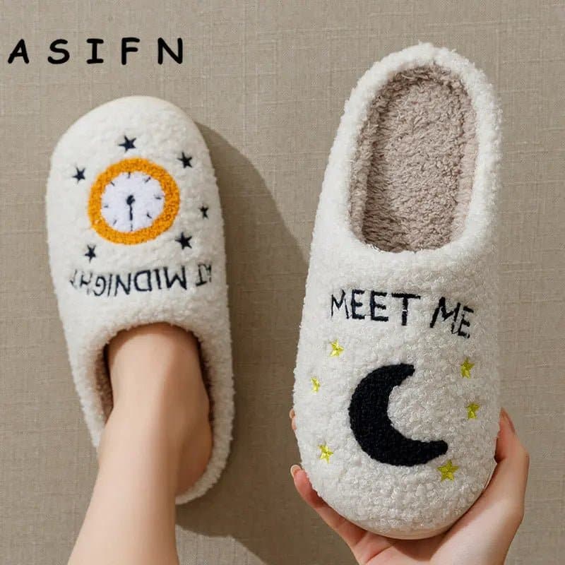 Meet Me At Midnight Winter Slippers - Home Cotton Shoes, Low Heel Height - Wandering Woman