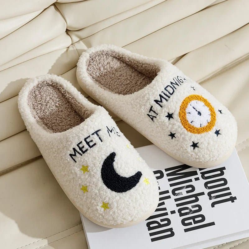 Meet Me At Midnight Winter Slippers - Home Cotton Shoes, Low Heel Height - Wandering Woman