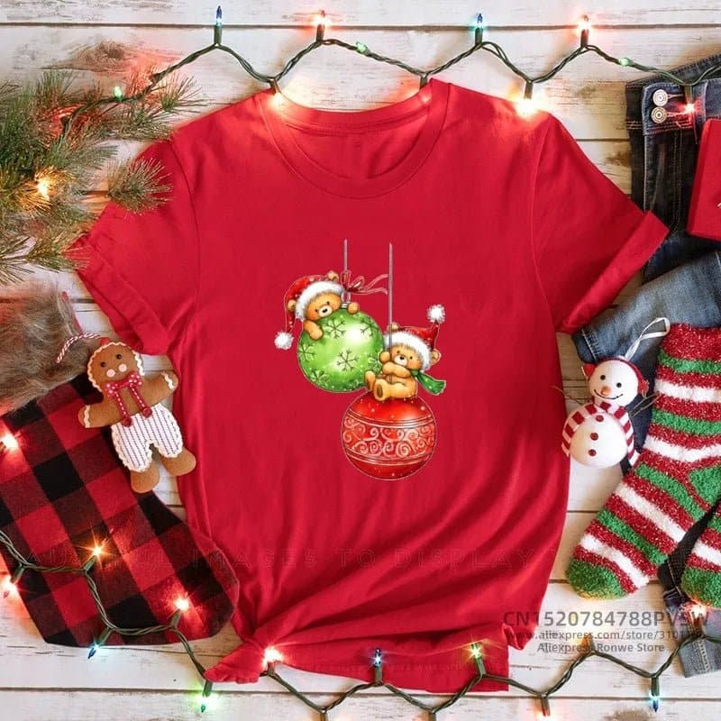 Merry Christmas Red Print T-shirts - Wandering Woman