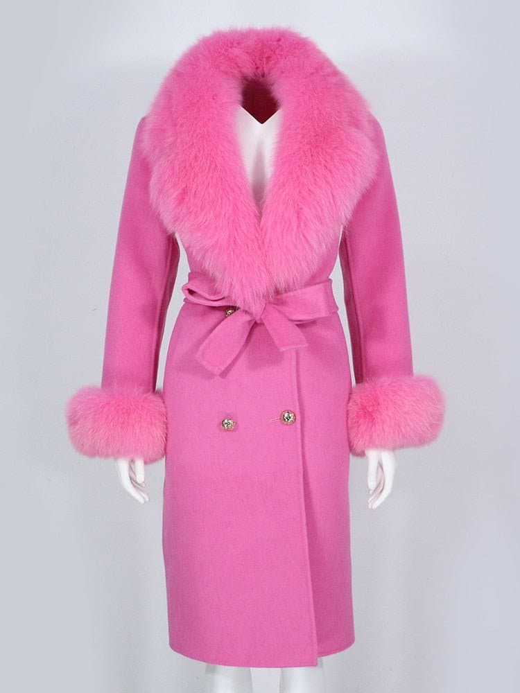 Natural Fox Fur Cashmere Wool Blends Coat - Wandering Woman