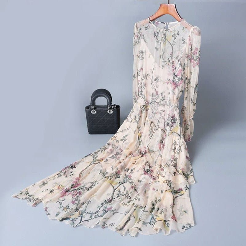 Natural Silk Two Piece Floral Dress - Wandering Woman