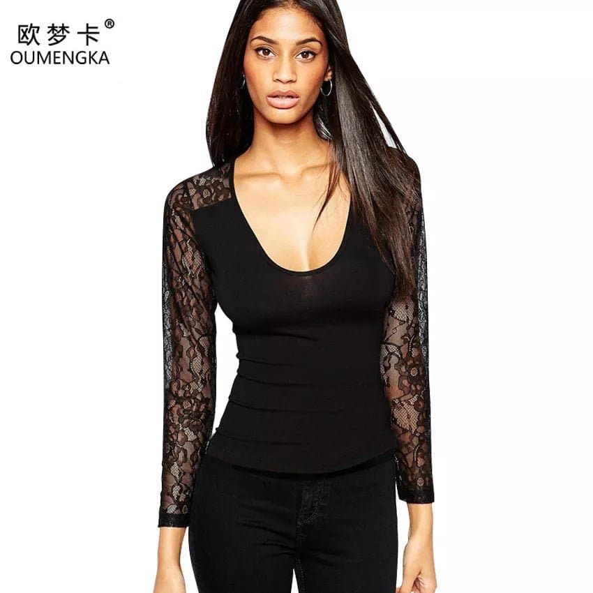O-neck Lace Patchwork Shirt - Wandering Woman