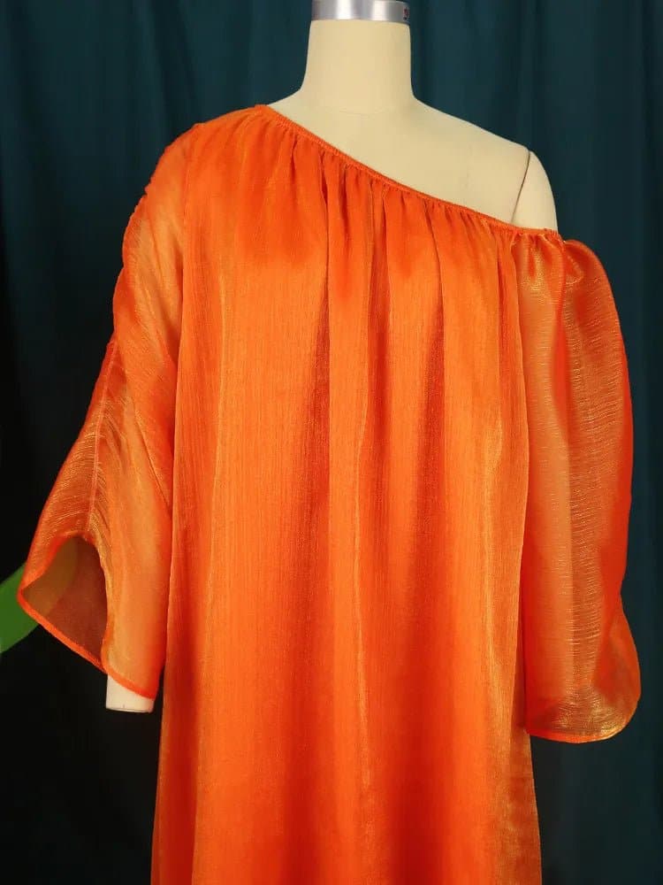 Orange Off Shoulder Party Dress - Wandering Woman