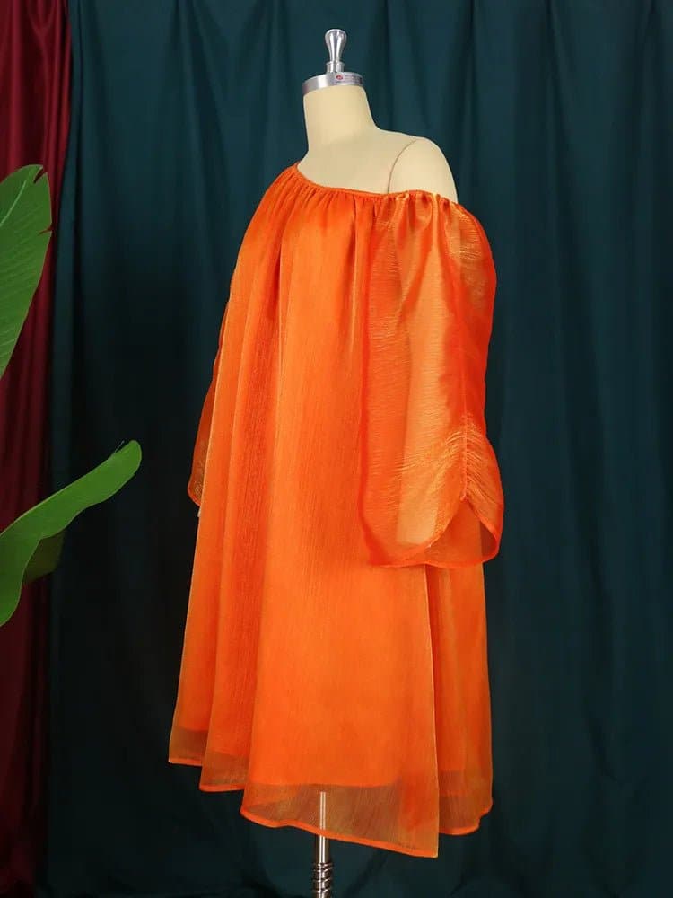 Orange Off Shoulder Party Dress - Wandering Woman