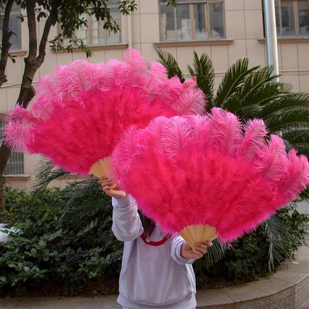 Ostrich Feathers Large Hand Held Fans - 90-130cm Plumas - Wandering Woman