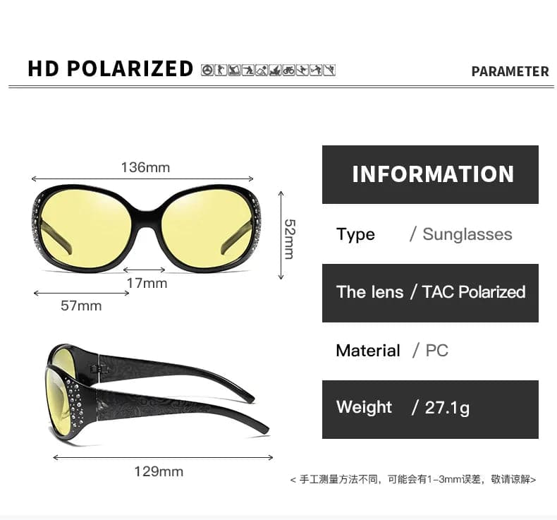Photochromic Polarized Driving Shades for Women - Oval Style, UV400, Anti-Reflective - 52mm Lens Height, 57mm Lens Width - Rosybee 008 - Wandering Woman