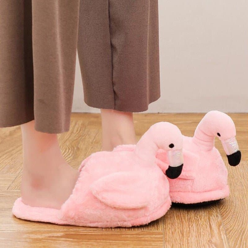 Pink Flamingo Fuzzy Slippers - Wandering Woman