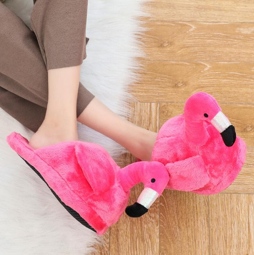 Pink Flamingo Fuzzy Slippers - Wandering Woman