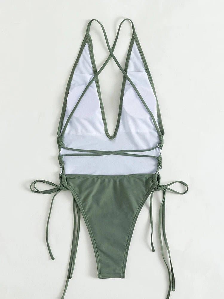 Plunging Lace Up Swimsuit - Wandering Woman