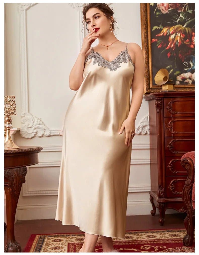 Plus Size Silk Sleepwear for Women - Sleeveless Ankle-Length Nightgown - Wandering Woman