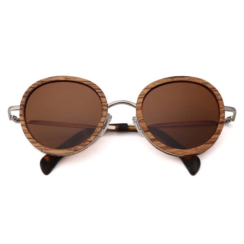 Polarized Round Wooden Metal Frame Sunglasses for Women - Wandering Woman
