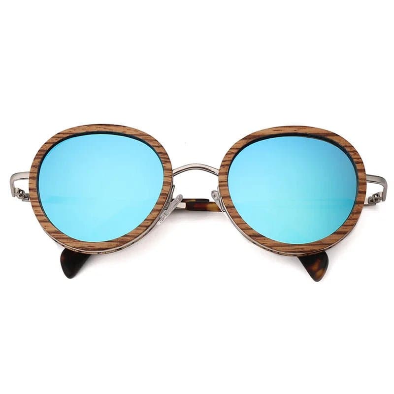 Polarized Round Wooden Metal Frame Sunglasses for Women - Wandering Woman