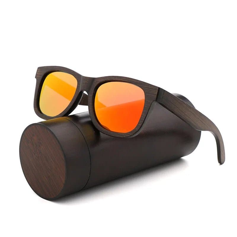 Polarized Wooden Mirror Lens Sunglasses with UV400 Protection - Vintage Style Men's/Women's Square Bamboo Frames - Wandering Woman