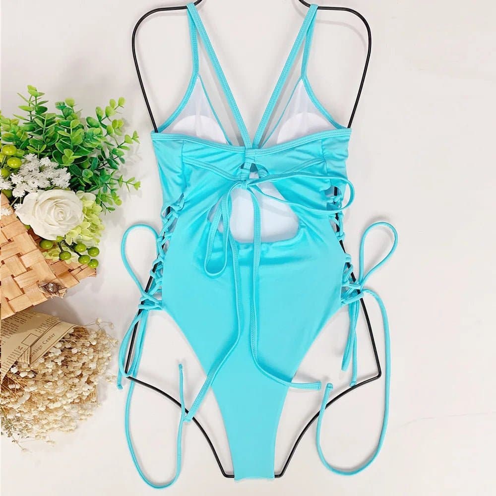 Push Up One Piece Swimsuit with High Cut, Adjustable Straps, Backless Bathing Suit Women - Vigorashely - Wandering Woman