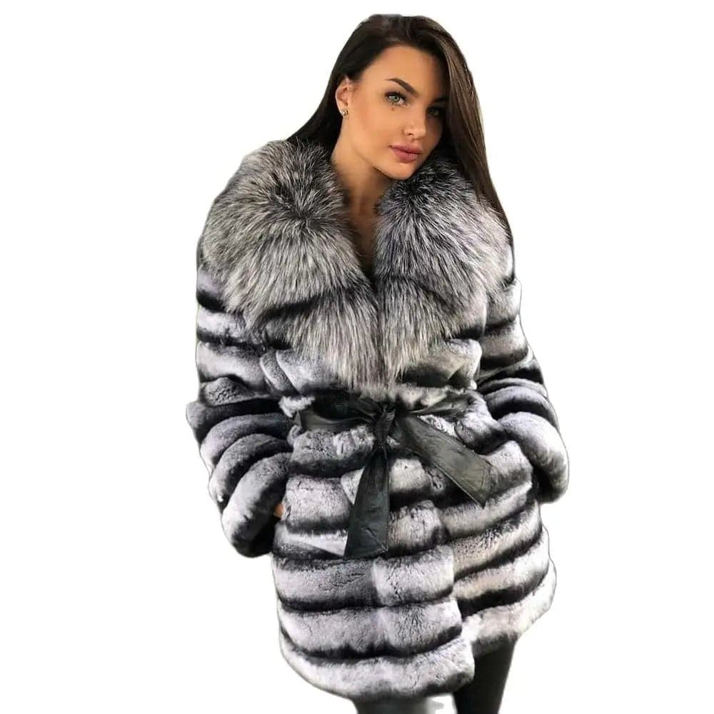 Rabbit Fur Coat with Silver Fox Fur Collar - Wandering Woman