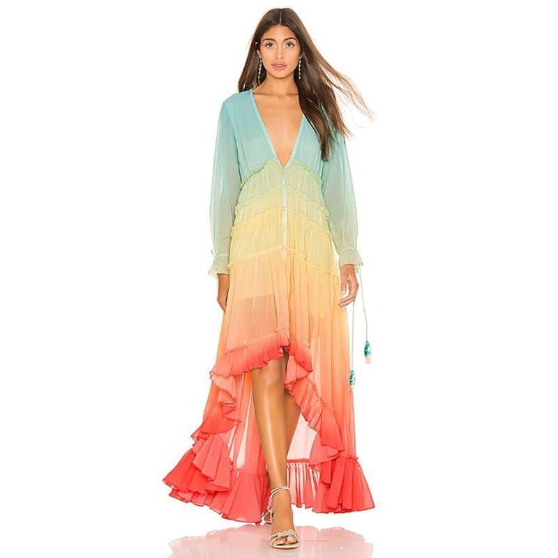 Rainbow Color Bohemian Maxi Dress - Wandering Woman