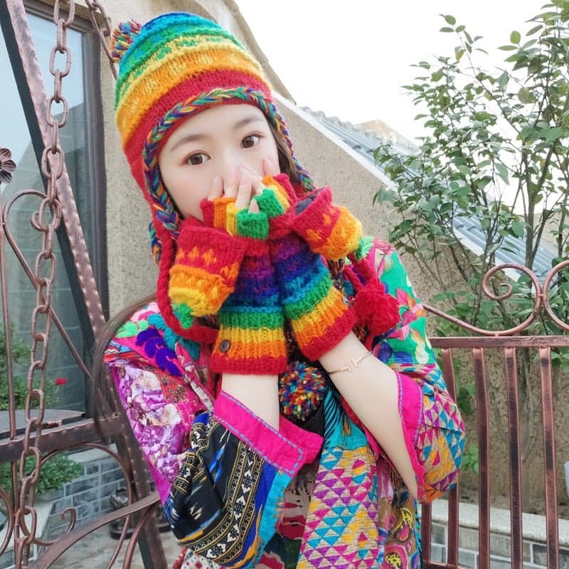 Rainbow Warm Thick Wool Mittens - Wandering Woman