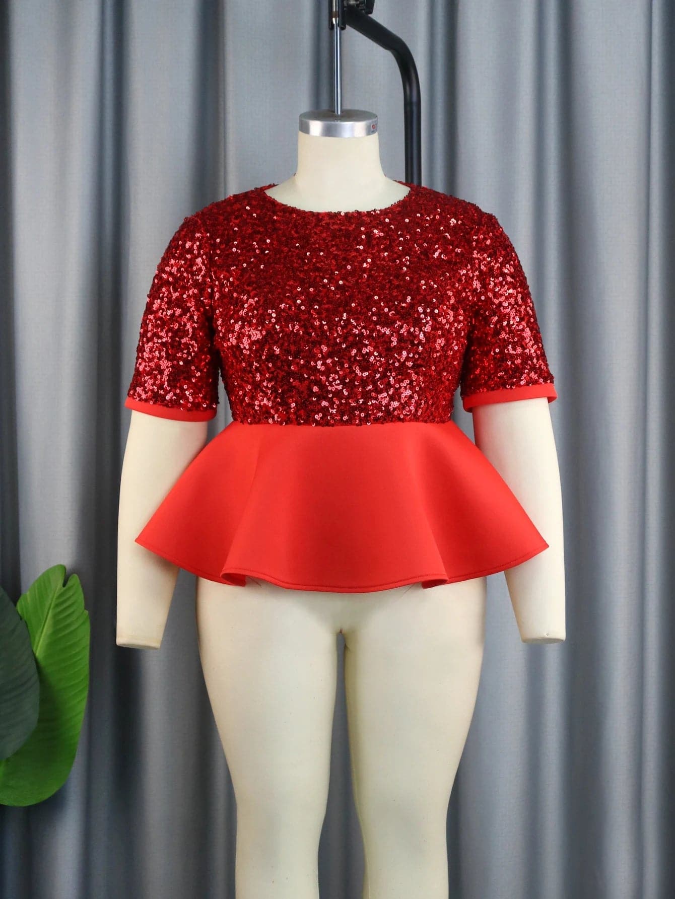 Red Sequins Evening Tops - Wandering Woman