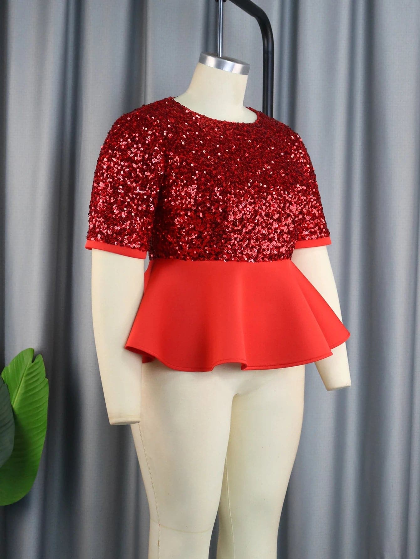 Red Sequins Evening Tops - Wandering Woman