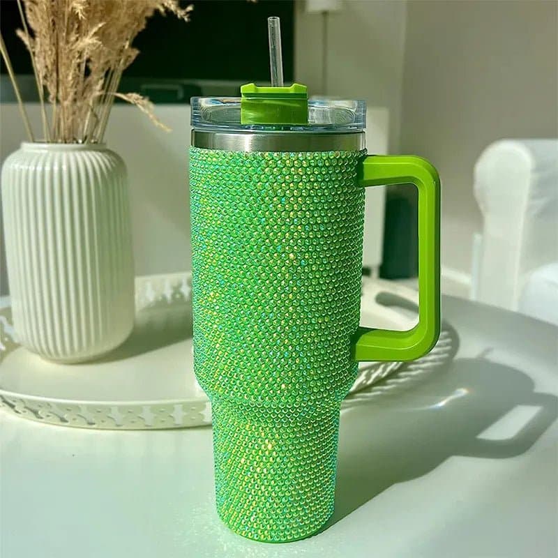 Rhinestone Embellished Travel Mug - 40oz Stainless Steel Vacuum Flask - Wandering Woman