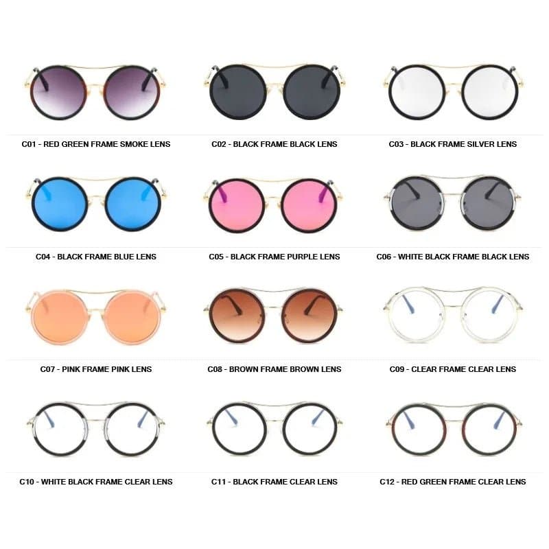 Round Two-Tone Sunglasses - UV400 Protection, Round Frame, Acrylic Lenses - 53mm Lens Width - Women's Adult Eyewear by MERCELYN - Wandering Woman