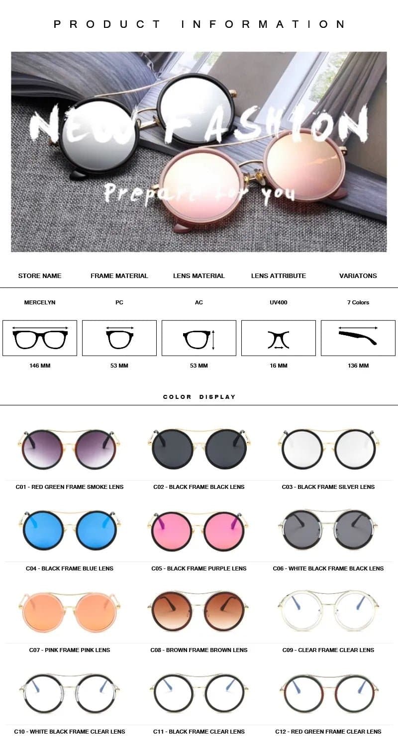 Round Two-Tone Sunglasses - UV400 Protection, Round Frame, Acrylic Lenses - 53mm Lens Width - Women's Adult Eyewear by MERCELYN - Wandering Woman