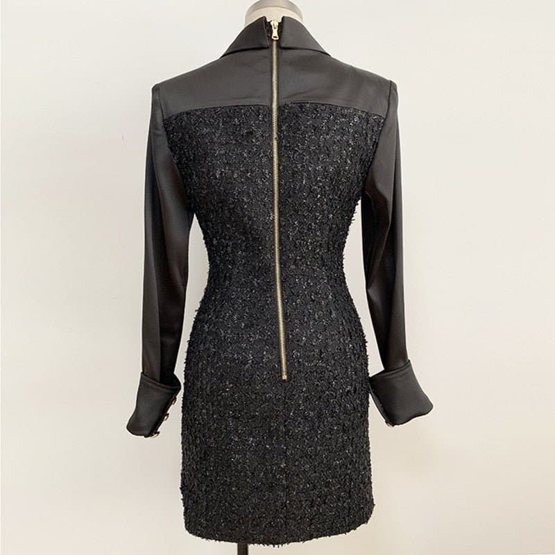 Satin Patchwork Tweed Shimmer Dress - Wandering Woman
