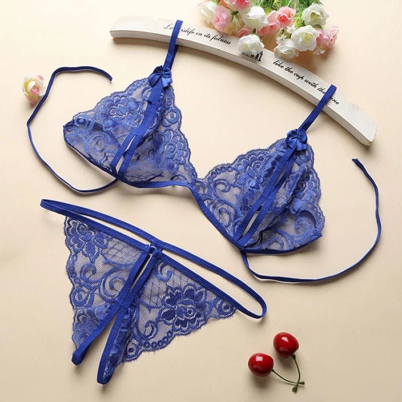 Sexy Bowknot Bra and Thong Set - Women's Hollow Out Lingerie Set - Wandering Woman