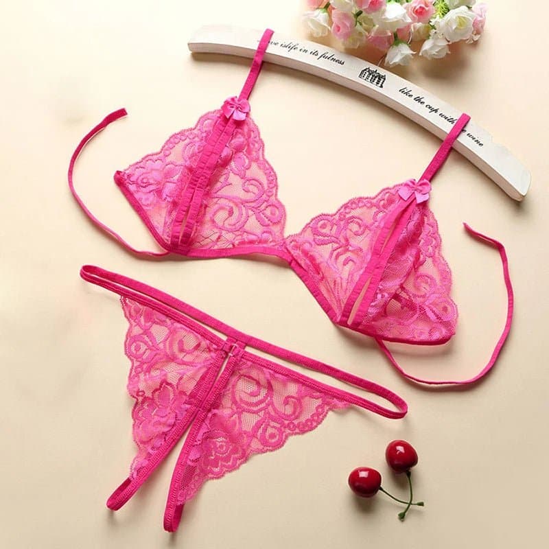 Sexy Bowknot Bra and Thong Set - Women's Hollow Out Lingerie Set - Wandering Woman