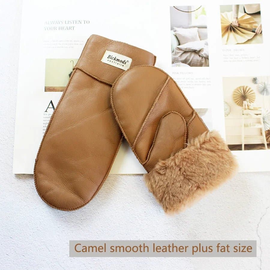 Sheepskin Leather Wool Mittens with Genuine Leather and Sheepskin Fur - Wandering Woman