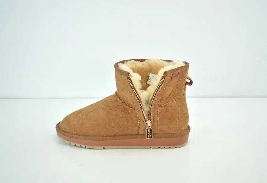 Sheepskin Snow Boots with Zipper - Warm and Stylish Winter Footwear - Wandering Woman