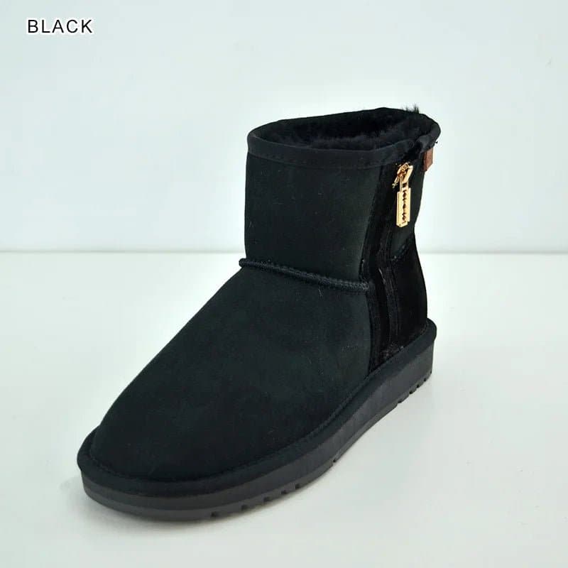 Sheepskin Snow Boots with Zipper - Warm and Stylish Winter Footwear - Wandering Woman