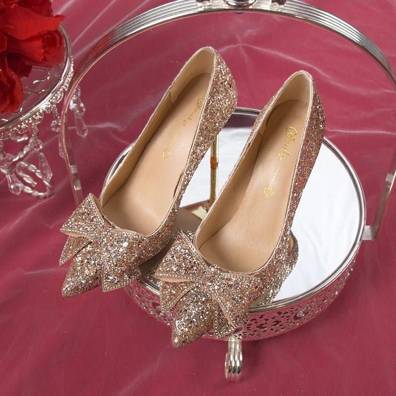 Shiny Glitter Pumps - Sparkling Sequined Cloth High Heels for Women - Wandering Woman