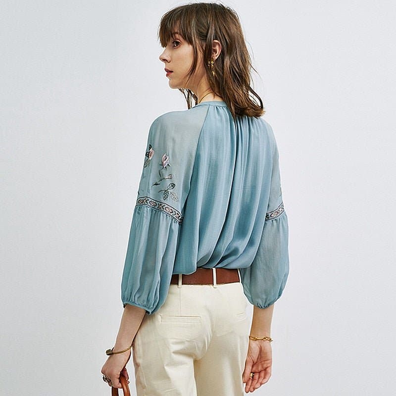 Silk Embroidered Elegant Blouse - Wandering Woman