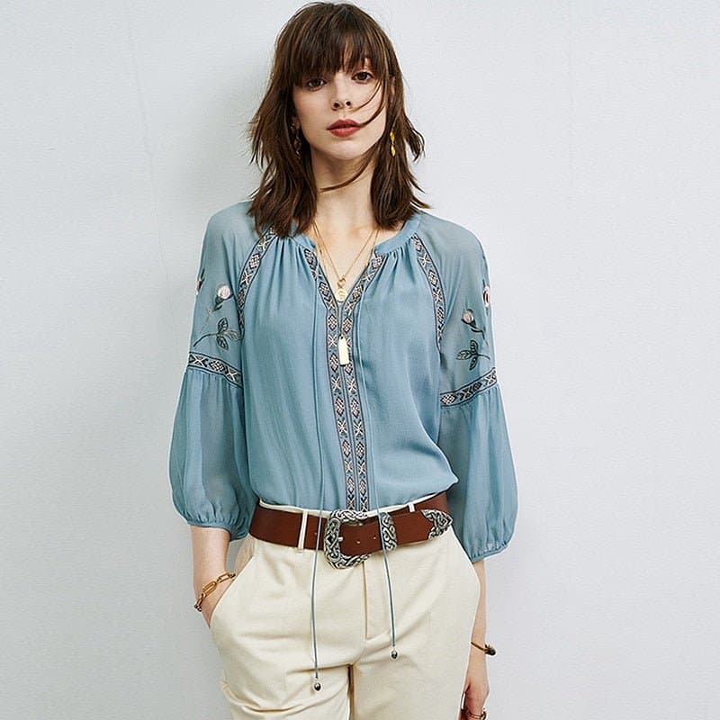 Silk Embroidered Elegant Blouse - Wandering Woman