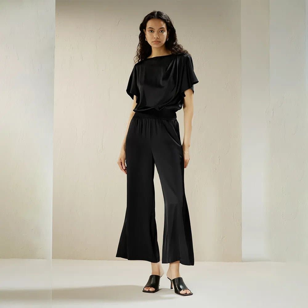 Silk Wide Leg Cropped Pants - Wandering Woman