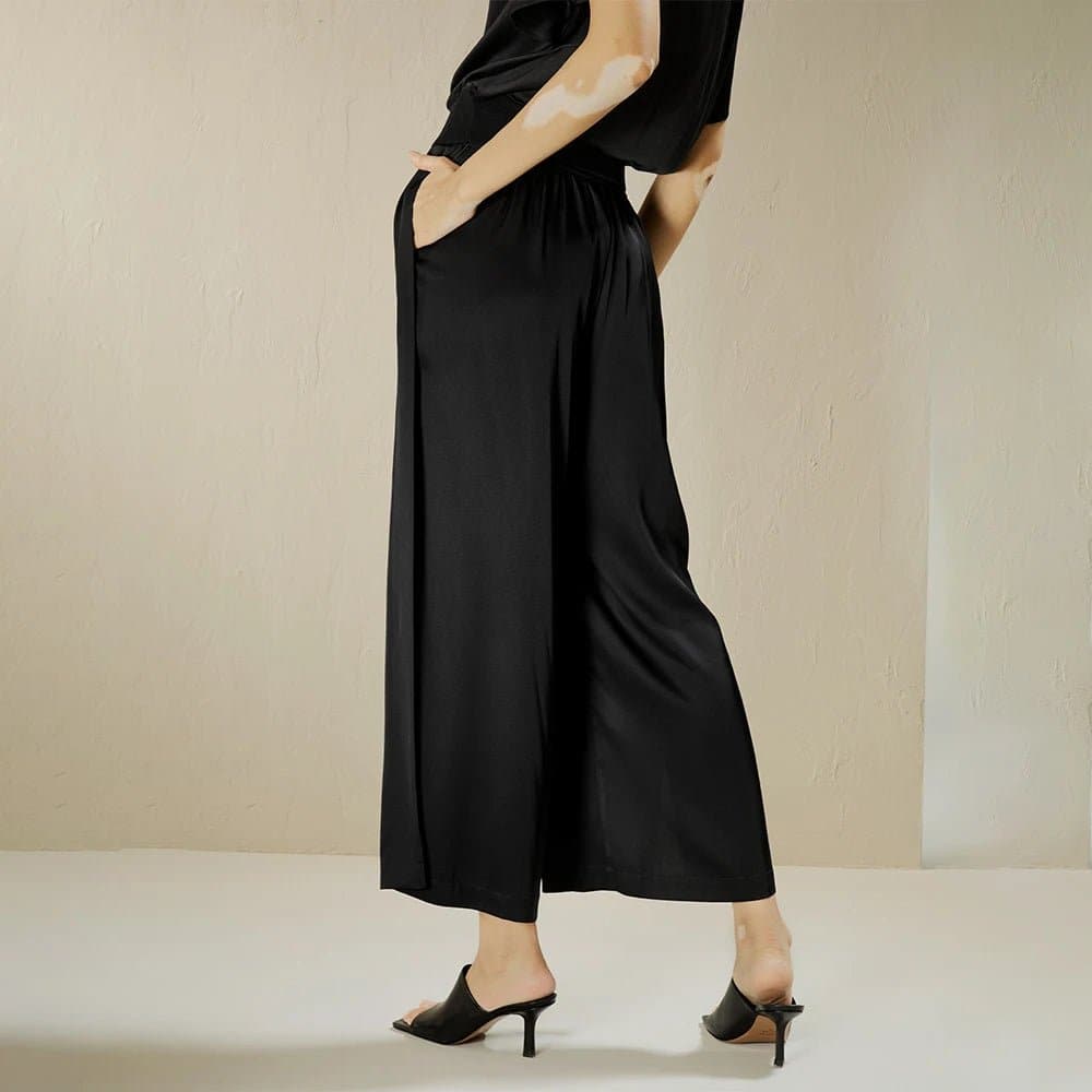 Silk Wide Leg Cropped Pants - Wandering Woman