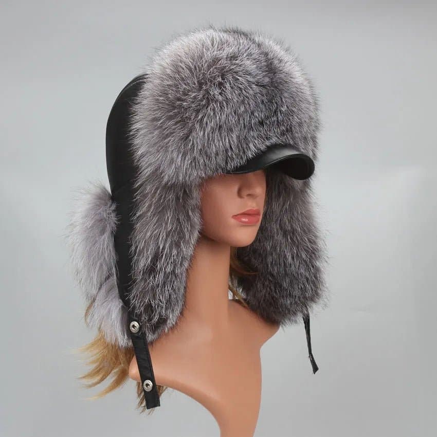 Silver Fox Fur Trapper Cap - Wandering Woman