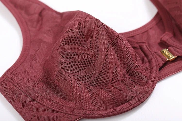 Soft Plunge Front Closure Bras - Smooth Floral Lace, Underwire, Full Cup, Thin Mold Cup - AISILIN - Wandering Woman