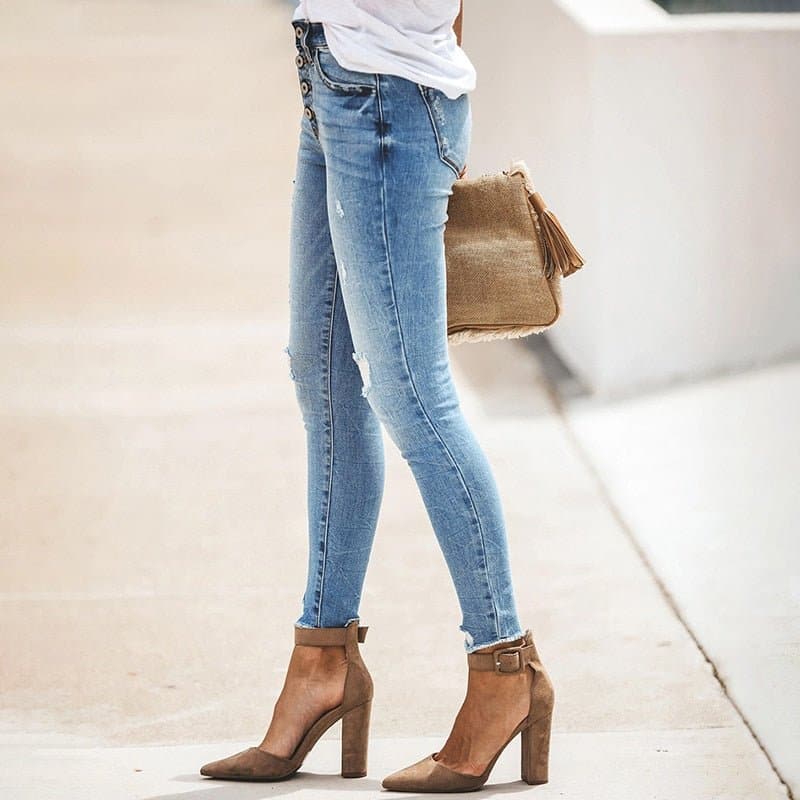 Stretch Ripped Hight Waist Jeans - Wandering Woman